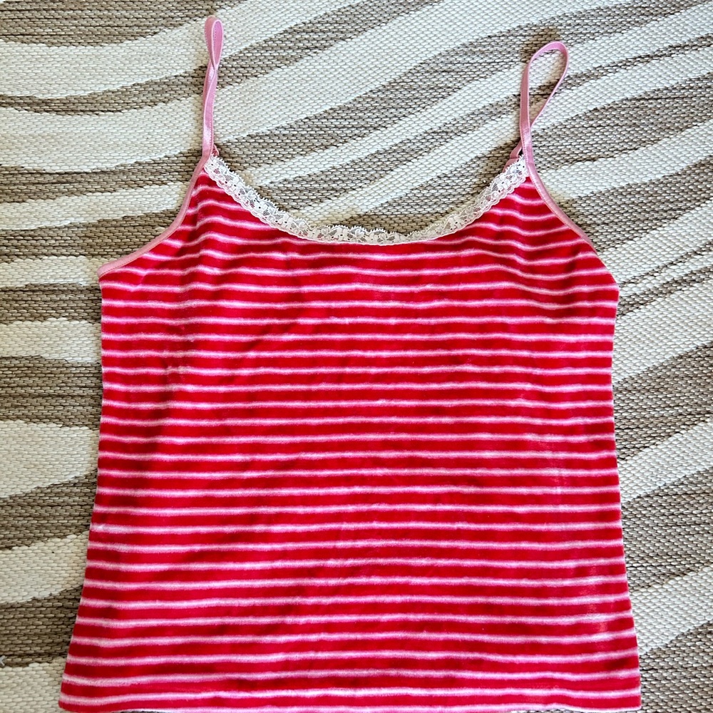 Victoria Secret Pink Striped Cami Tank Top with Lace Trim